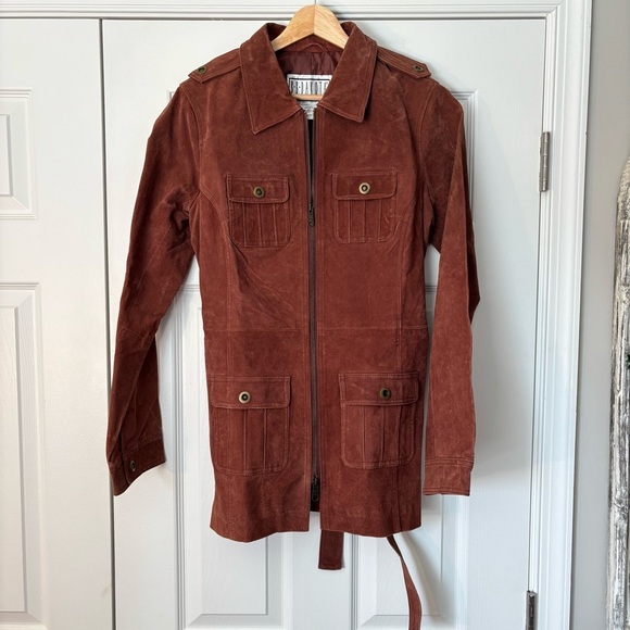 BB Dakota Jackets & Blazers - Vintage Genuine Suede Leather Belted Coat Western Cowboy Rodeo Biker Grunge Boho